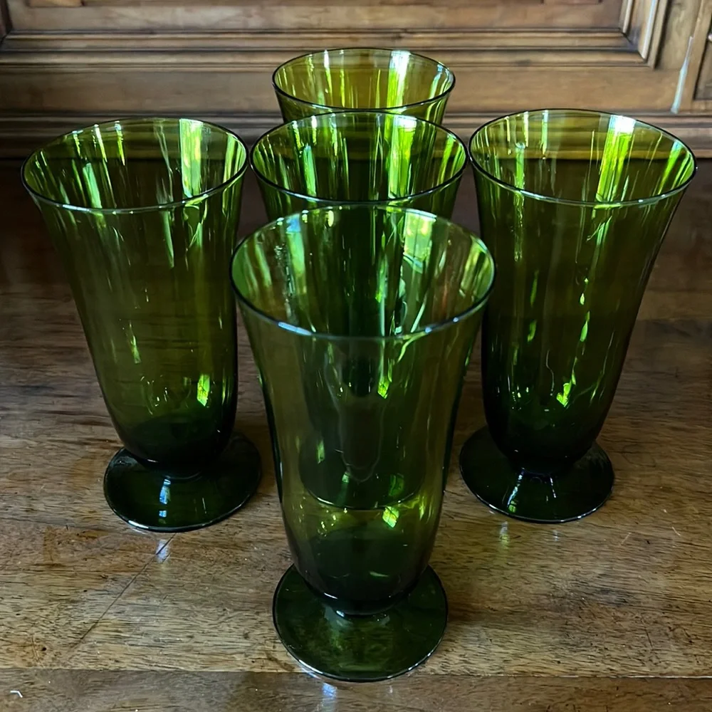 Pilsner Mid-Century Green Goblets / Tumblers 5 Total - Picture 5 of 12